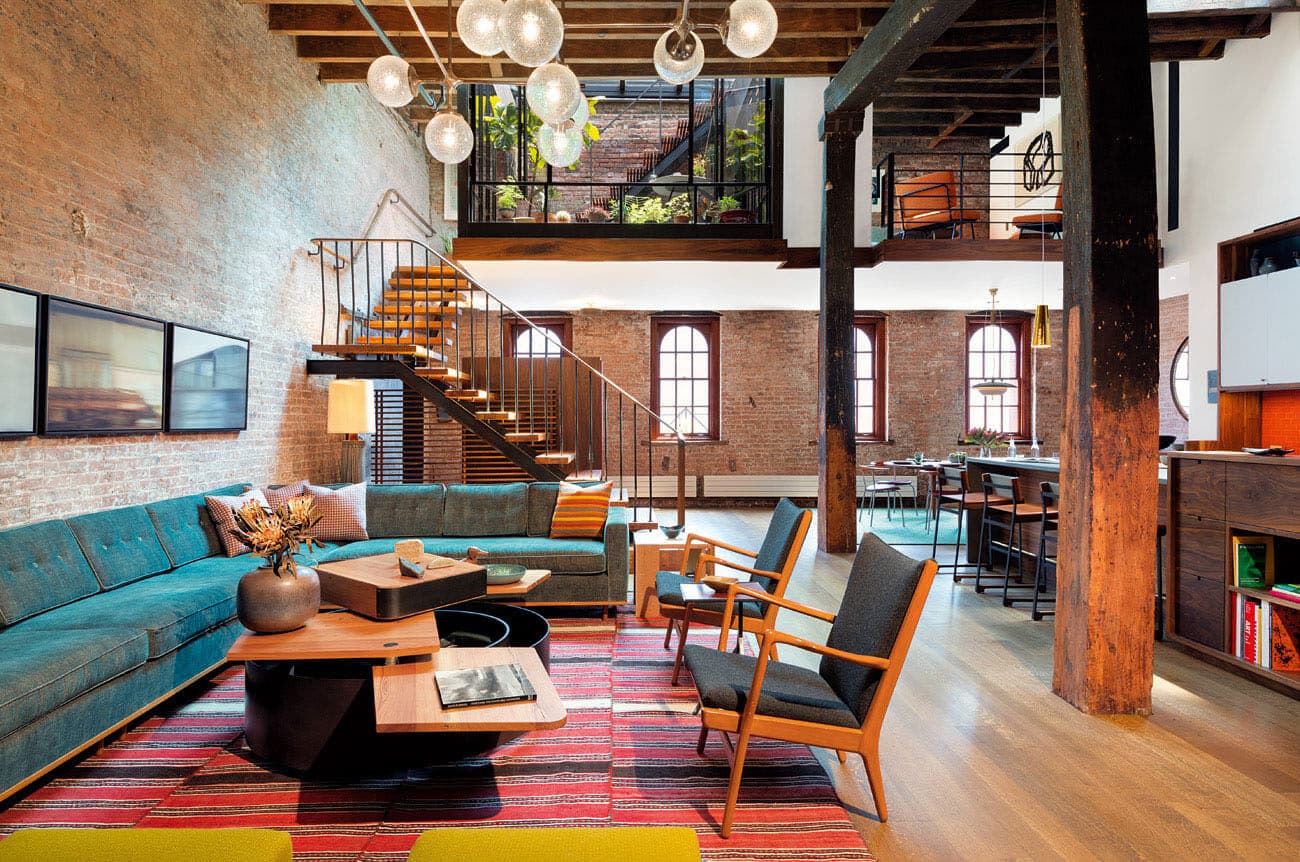 A staged short-term rental living room